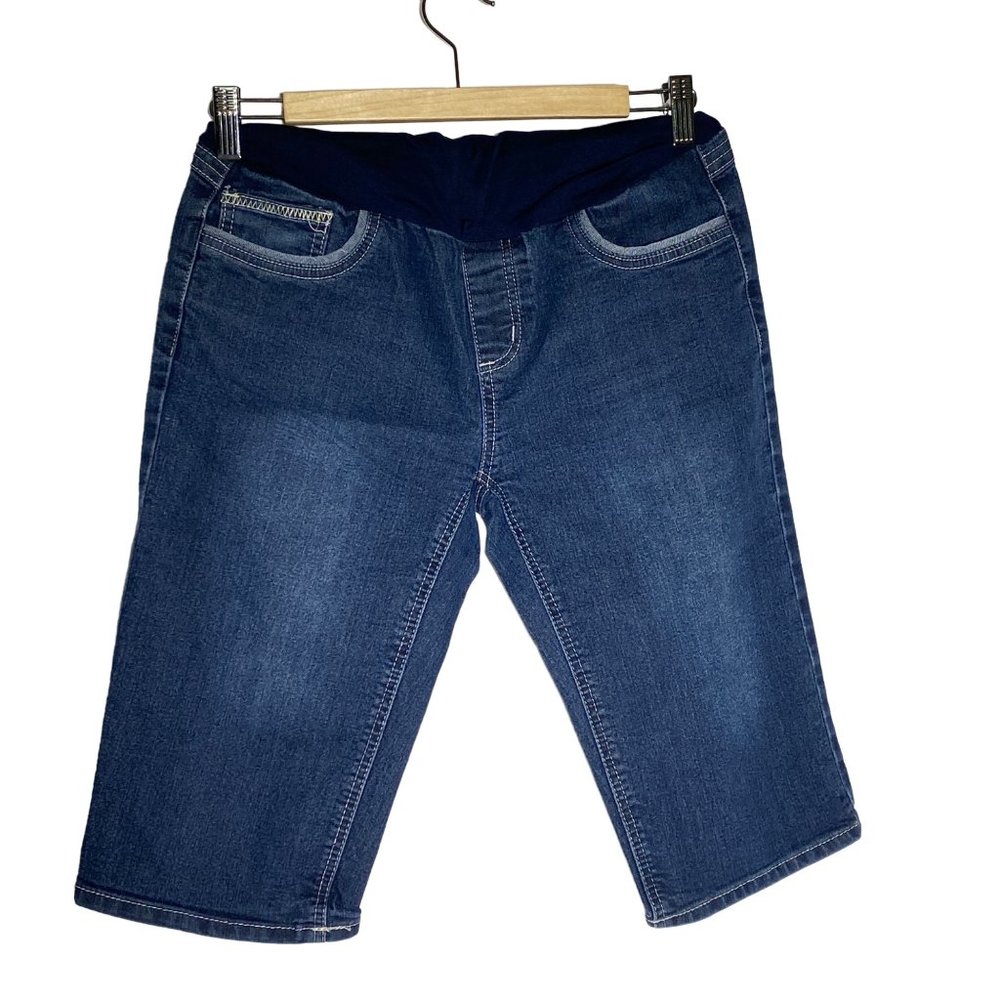 4/$25 Bella Vida Maternity Denim Bermuda Shorts Blue‎ Full Belly Panel Size M